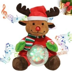 Christmas Reindeer Interactive Singing Animation Plush Animal Music Electric Stuffed Toy With Ball Children Gift (Elk)