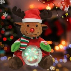 Christmas Reindeer Interactive Singing Animation Plush Animal Music Electric Stuffed Toy With Ball Children Gift (Elk) -Christmas Lights Store 284113 2430597 HD