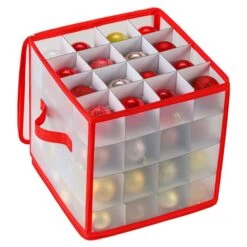 Christmas Ornament Storage Box Hold 64 Christmas Balls Holiday Ornaments Xmas Holiday Ornament Storage Cube Organizer Christmas Chest With Dividers -Christmas Lights Store 288971 2485565 HD