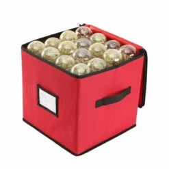 Christmas Ornament Storage Box 600D Oxford Fabric Stores Up-to 64 Standard Holiday Ornaments Holder 30X30X30cm 4 Layer Xmas Storage Containers